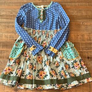 Charming Blue Polka Dot and Floral Kids Dress
